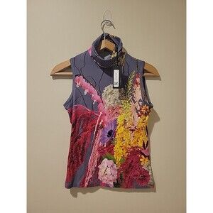 NWT The Kit By Daniel Vosovic Shirt Wild Bouquet Sleeveless Turtleneck XS Bamboo